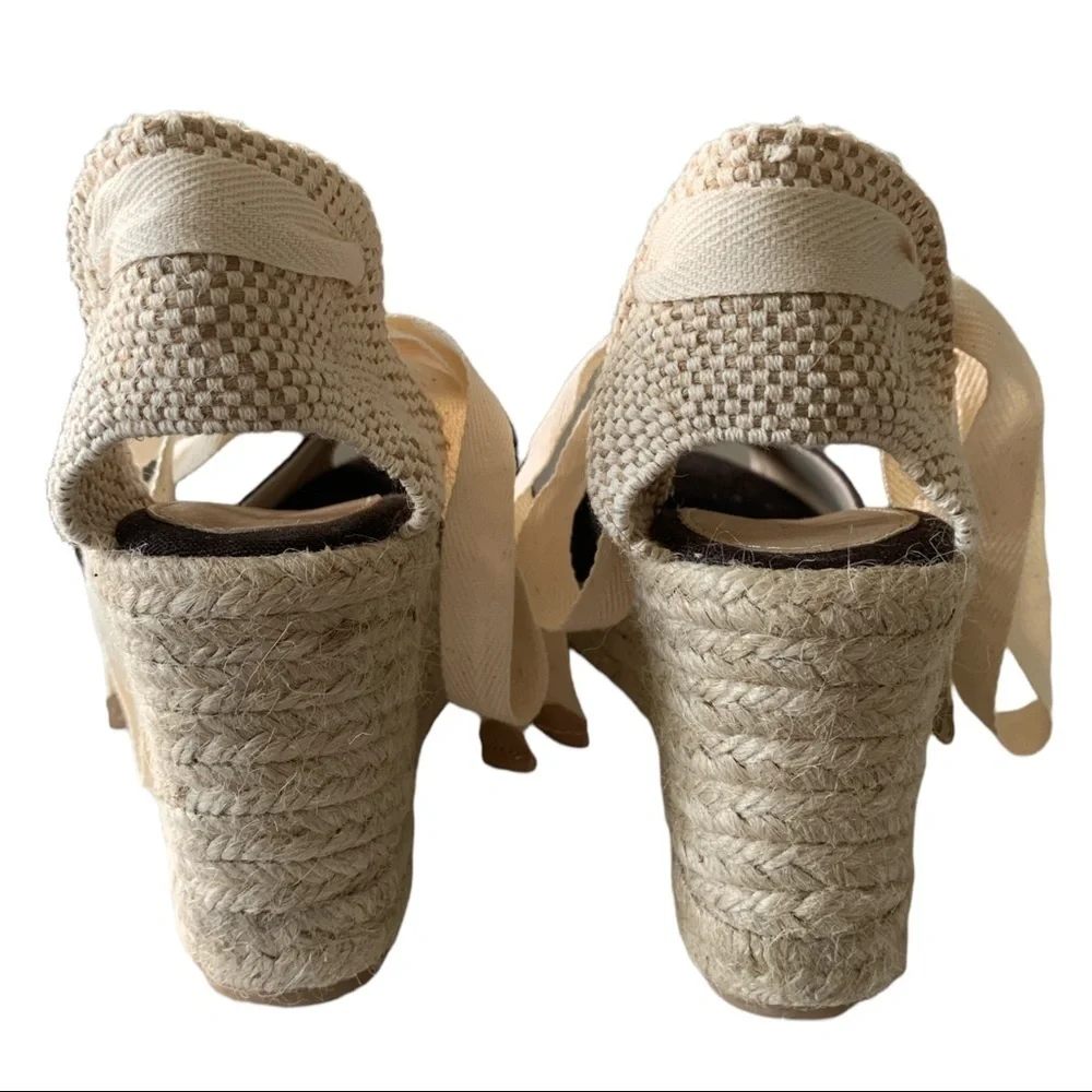 𝅺NWT Ganni Lace-up Jute Wedge Espadrilles Bitter Chocolate Coastal Size 11